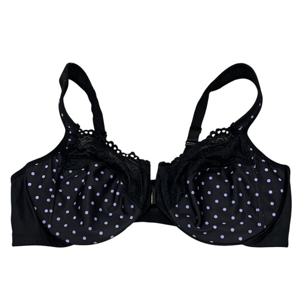Glamorise Womens Full Figure Polka Dot Underwire Bra Size 46B Black Polka Dot Fr - Picture 1 of 4